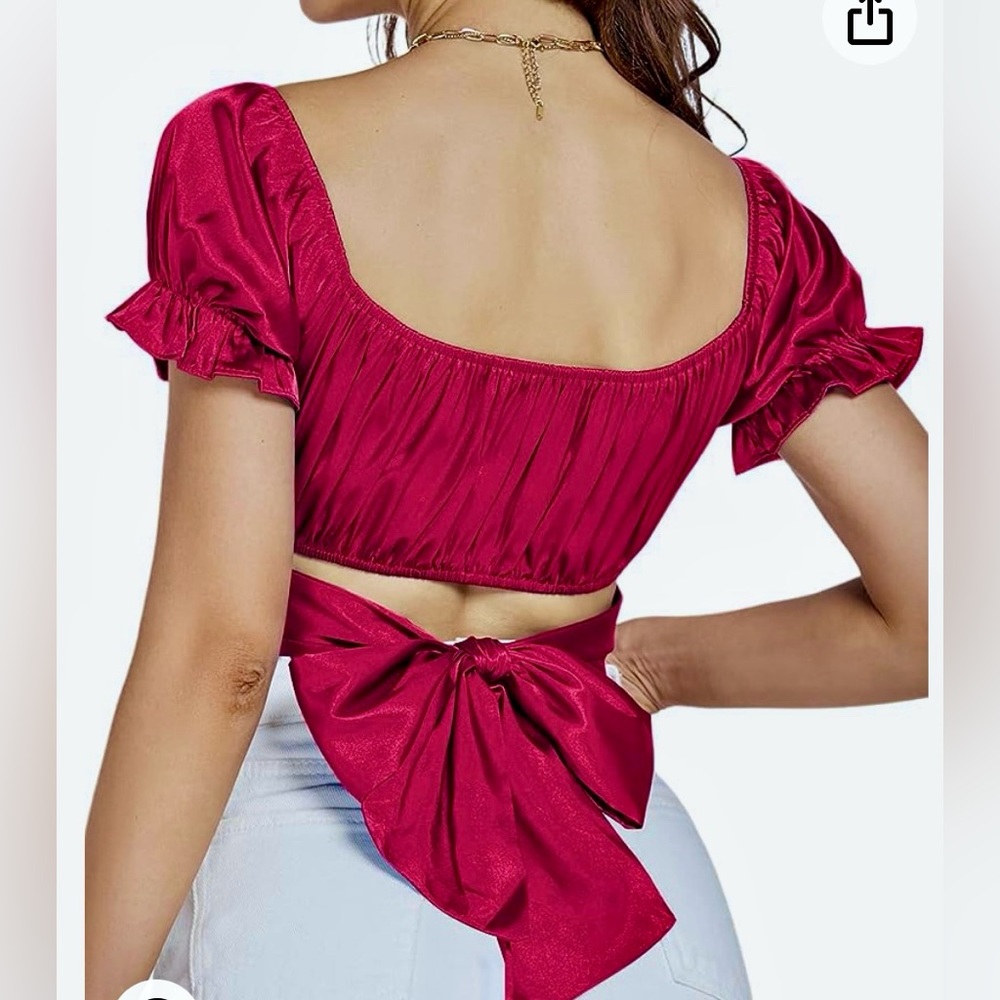 NWOT Women’s Small Satin Romantic Ruffle Tie Back Crop Top